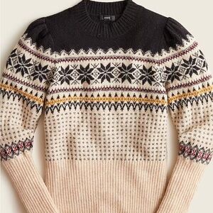 J. Crew women’s Black, Cream, and Tan Crewneck Fair Isle Sweater